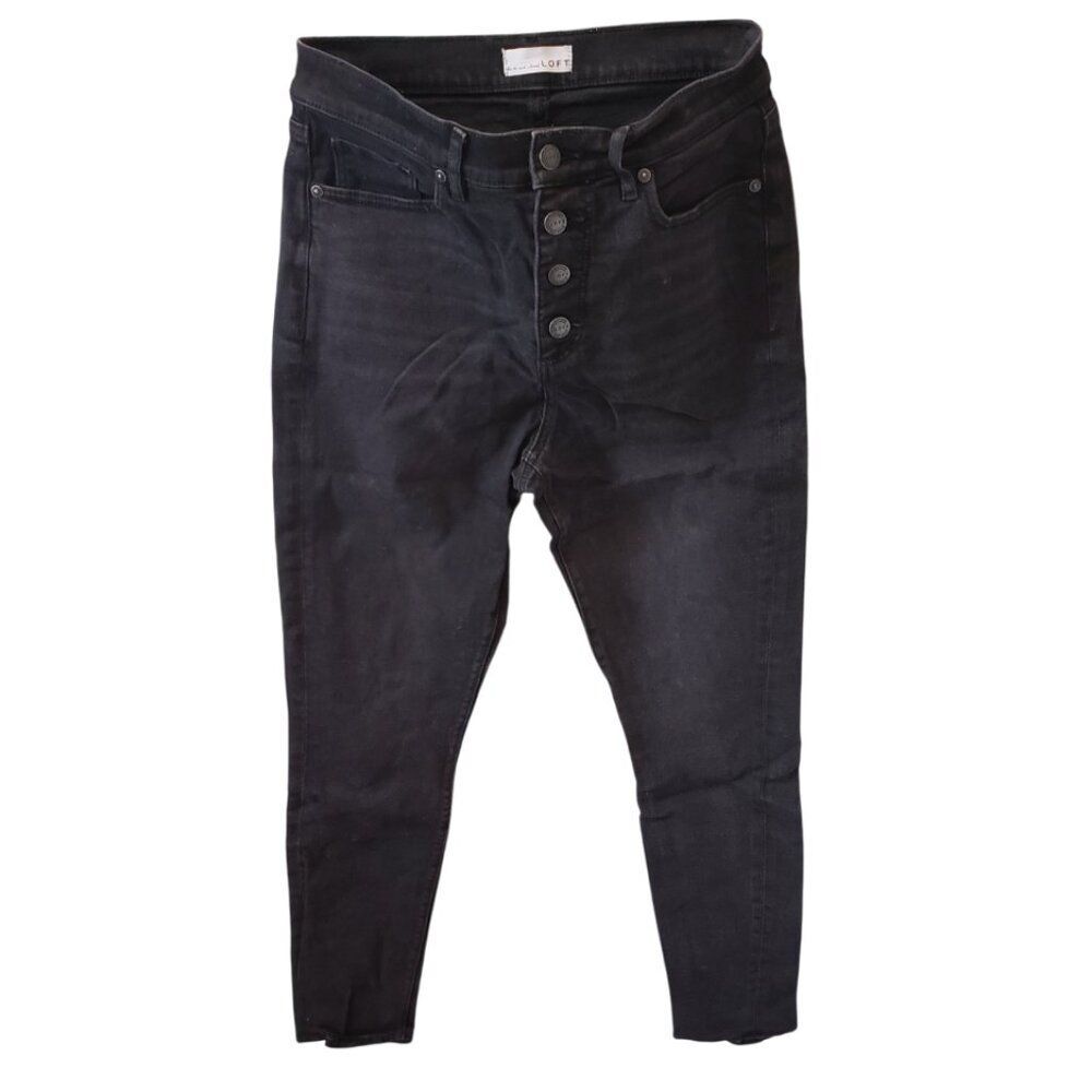 ANN TAYLOR LOFT High Waist Skinny Black Jeans Denim Button Fly Front 29/8